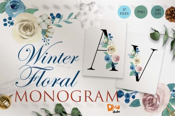 Discover the Elegance of Monogram Winter Floral Watercolor Set