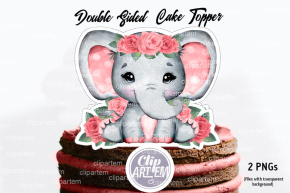 Girl Elephant Floral Coral Crown Topper