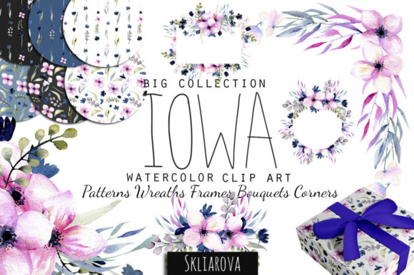 Iowa Floral Watercolor Clipart Collection: A Versatile Tool for Creative Projects