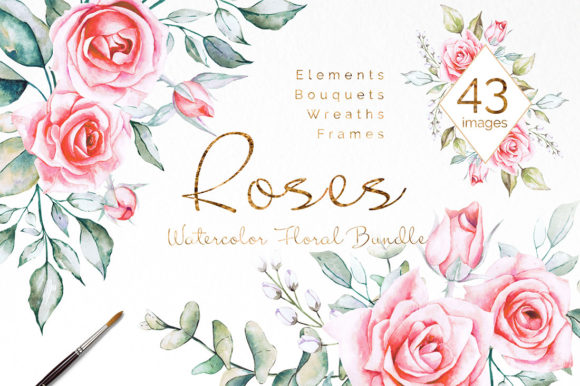 Pink Roses Watercolor Floral Bundle: A Versatile Tool for Creative Expression